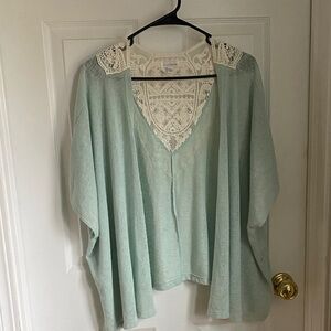 Charming Charlie Mint and Cream Lace cardigan